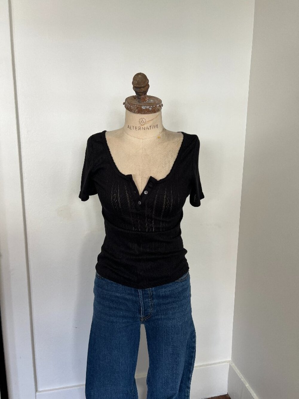 Heartloom | Pointelle Knit Tee | Black